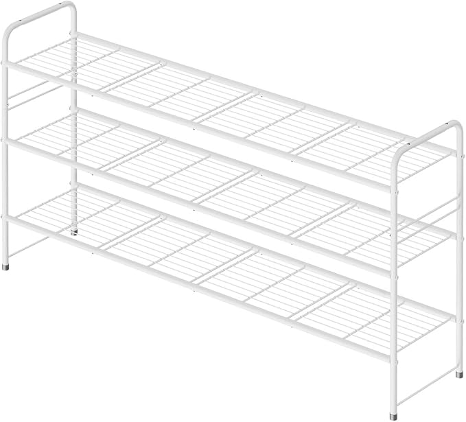 3 Tier Shoe Rack for Closet, 44 Inch Extra Long Shoe Storage Organizer for Shelves, Heavy Duty Metal, Easy Assembly, White