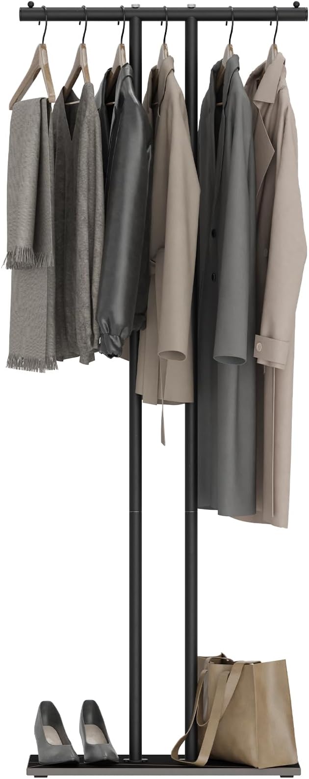 OUTBROS Large Metal Coat Rack Freestanding with Rock Base, Black | Standing Garment Storage for Indoor - 23.6" Wide Heavy Duty Clothe Rack Metal Clothing Hanger Rack