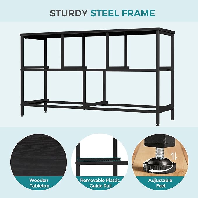 OLIXIS 5 Drawer Black Dresser for Bedroom, Closet Chest Organizer Furniture | TV Stand for Living Room Hallway, Wide Fabric Storage Tower with Wooden Top and Metal Frame