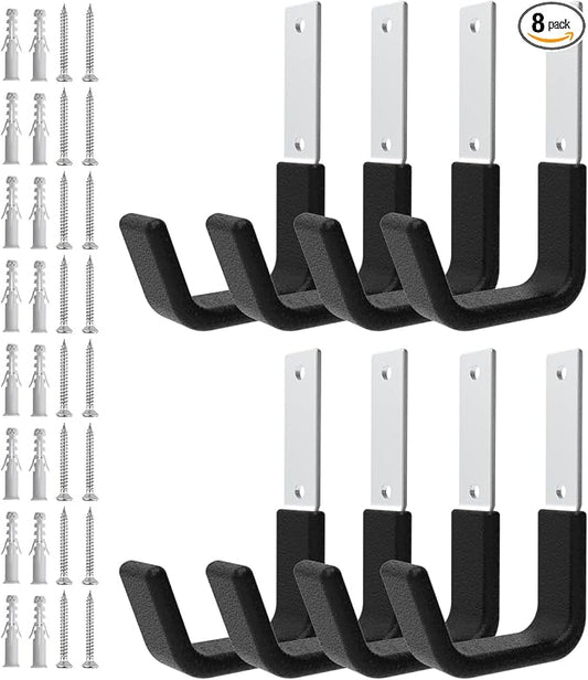 Heavy Duty Utility Hooks for Storage Wall Mount,Garage Wall Hooks for Hose, Bike, Ladder, Chainsaw, Leaf Blower Hanger (8 Small)