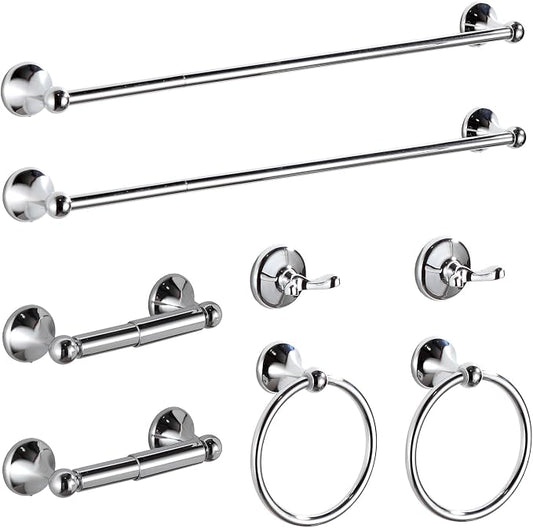 BGL Bathroom Hardware Set Chrome Adjustable Expandable Bath Towel Bars Bathroom Accessory Set Towel Racks 8-Pieces Wall Mount