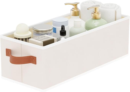Storage Bin with Double Handles,Beige Basket,15x6x5 In,1-Pack | Collapsible Storage Baskets,Foldable Bathroom Boxes,Damp-Proof PP Panel Clothes Organizer for Shelves Laundry