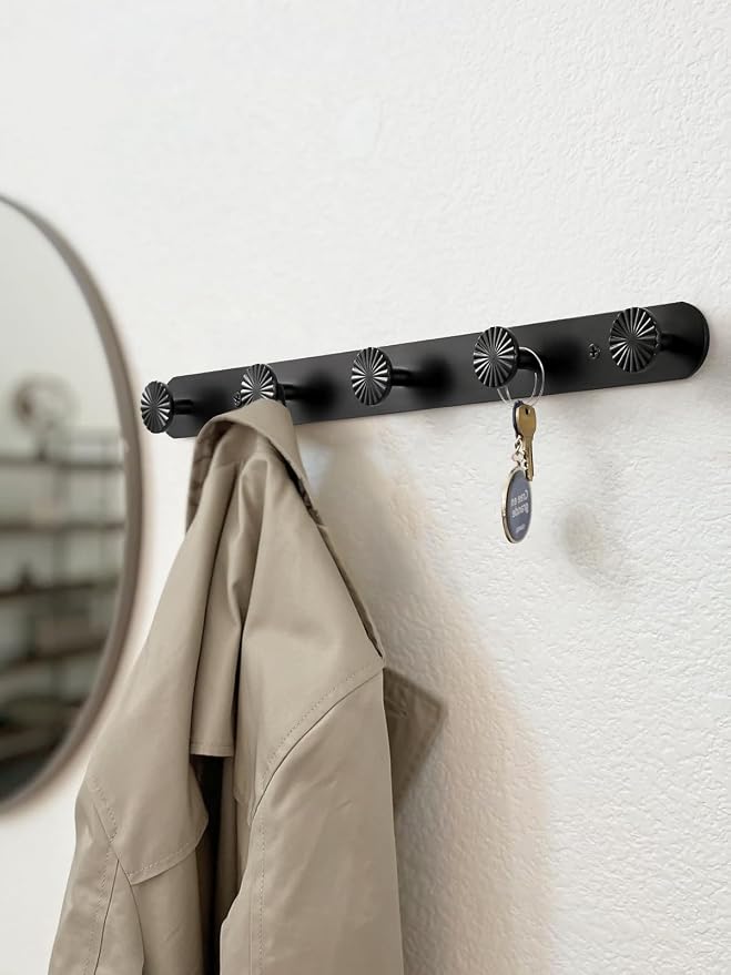 1 Pack Coat Rack Wall Mounted Black Towel Hooks for Bathrooms Wall Hooks for Hanging Robe Coat Hooks Kitchen Decorative Heavy Duty Zinc Alloy