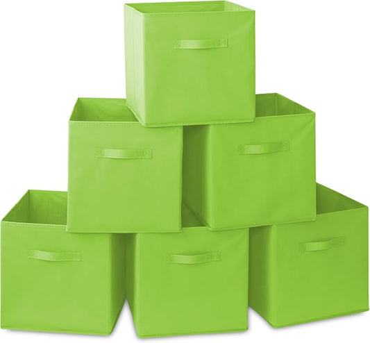 Casafield Set of 6 Collapsible Fabric Cube Storage Bins, Lime Green - 13" Foldable Cloth Baskets for Shelves, Cubby Organizers & More