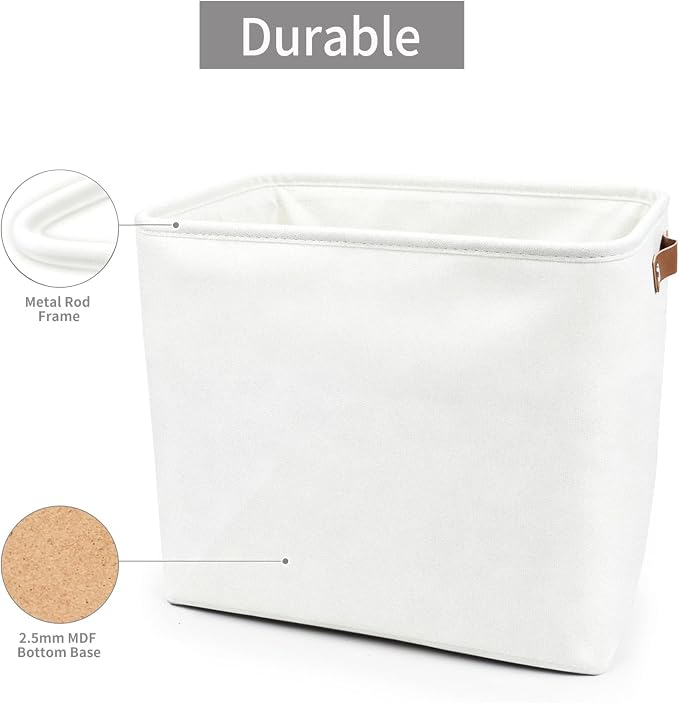 Bagnizer Large Fabric Storage Baskets | 50L Storage Bins, Decorative Linen Closet Baskets with Handles for Organizing, Shelf, Toys, Clothes, Home, Office, Nursery, 17x12x15Inches (White)