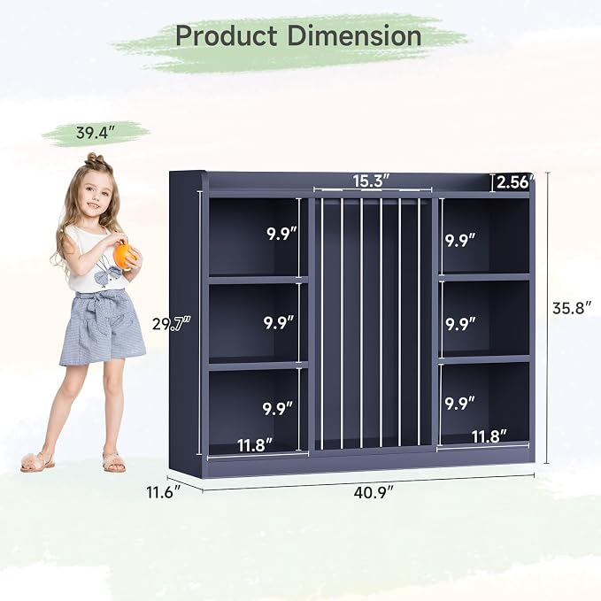 2-in-1 Toy & Stuffed Animal Organizer, Kids 6-Cube Storage Shelf with Rounded Corners & Anti-Tip for Playroom Bedroom