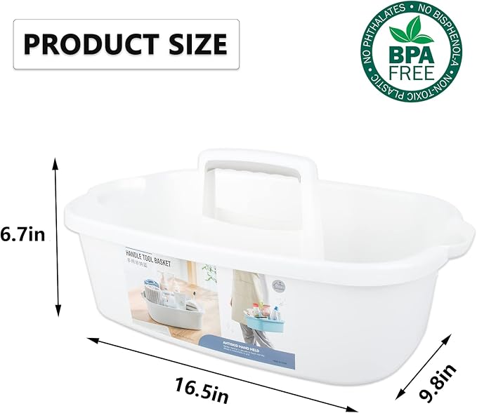 Large Cleaning Supplies Caddy Portable Shower Caddy Basket White | Sturdy Supply Organizer with Handle Plastic Bucket Tool Storage for Bathroom Bedroom Kitchen Garden College Dorm Essentials