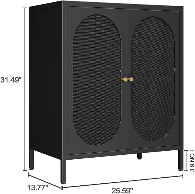 2 Mesh Door Accent Storage Cabinet for Home,Living Room,Office Room,Kitchen-Metal Locker Cabinet with 1 Adjustable Shelves-2-Tier (Small Mesh Door, Black)