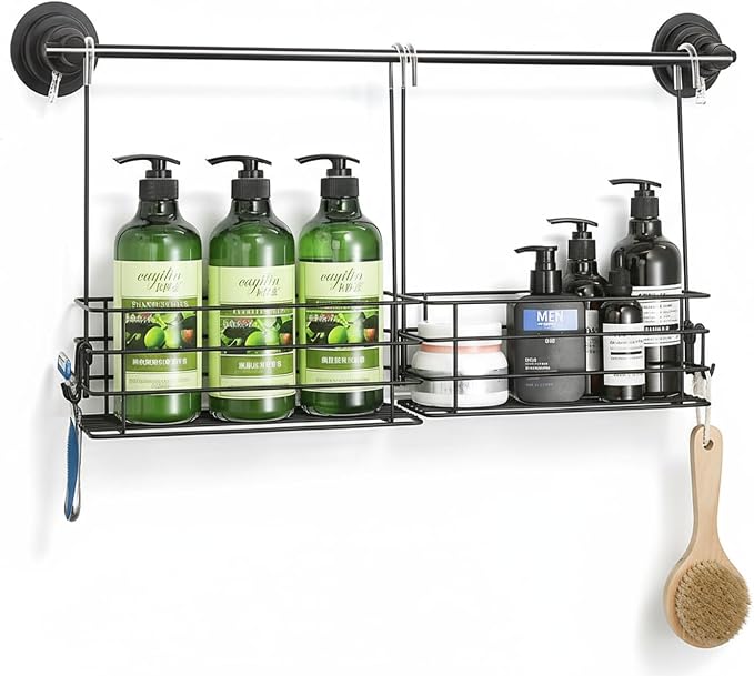1-Tier Shower Caddy Hanging Shower Organizer Rack with Hook Over Door 2PK