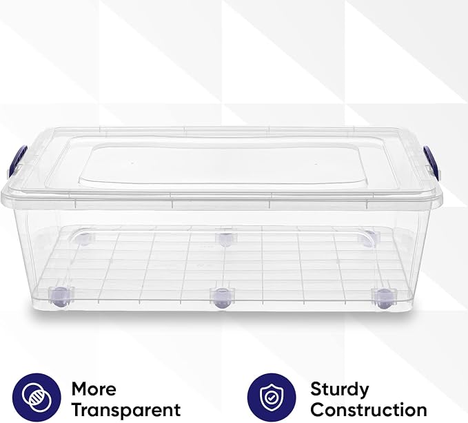 Superio Storage Bins with Lids, Clear Plastic Containers for Organizing, Stackable Totes, BPA Free, Odor Free, Organizer Boxes for Home, and Dorm (4 Pack, 42 Quart)