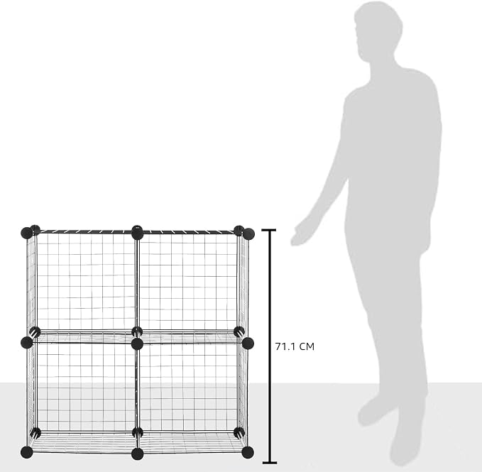 Amazon Basics 4 Cube Wire Grid Storage Organizer, Closet Organizer and Shelves, Stackable, Space-Saving, Easy to Assemble, 14"x14"x14", Black