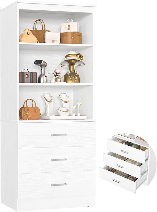 Aheaplus 23.6" Closet Drawers System, Wood Closet Organizer System with 3 Drawers, Modular Small Walk-in Closets Storage Unit, White (23.6" L x 13.8" W x 71" H)