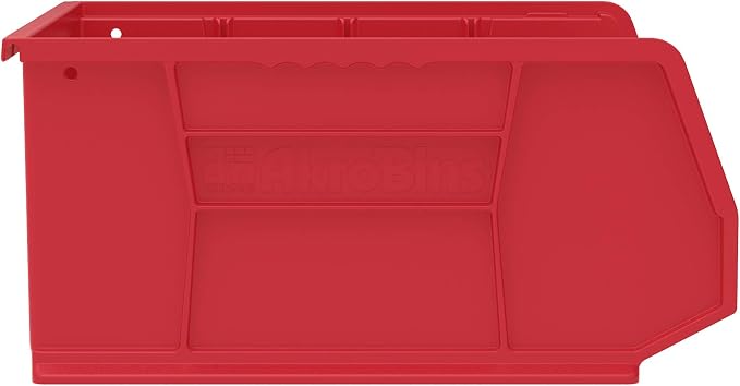 Akro-Mils 30250 AkroBins Plastic Storage Bins, 15"x16"x7", Red, 6-Pack | Space-Saving Stackable Bins for Garage, Pantry, Craft Organization