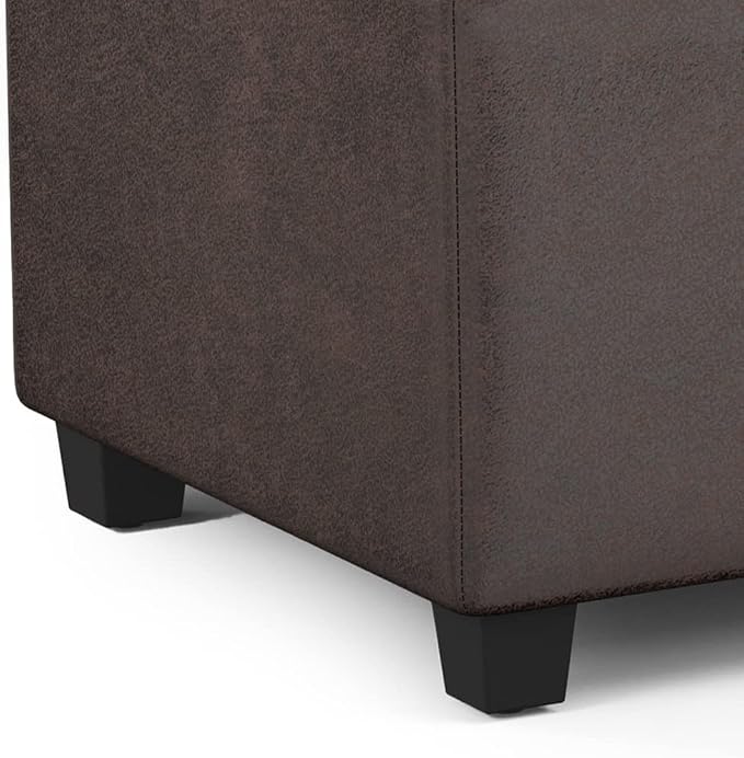 SIMPLIHOME Bretton 43" Wide Polyester Fabric Storage Ottoman in Umber Brown | Contemporary lift-top ottoman with high-density foam; rectangle storage bench or coffee table for living room or entryway.