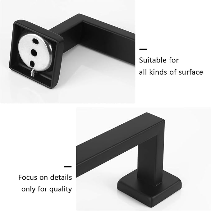 NearMoon Towel Bar, Bath Accessories Premium Thicken Stainless Steel Square Shower Towel Rack for Bathroom, Towel Holder Wall Mounted (1 Pack, Matte Black, 16 Inch)