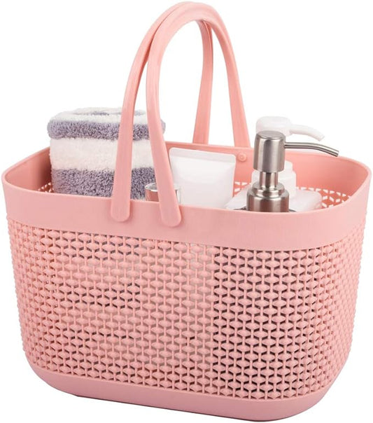 Plastic Portable Shower Caddy Basket, Storage Organizer with Handle, Pink | Bottom Drain Holes, Keep Dry, Sturdy and Durable, Easy to Carry for Bathroom, Kitchen, Dorm Room, RV, College