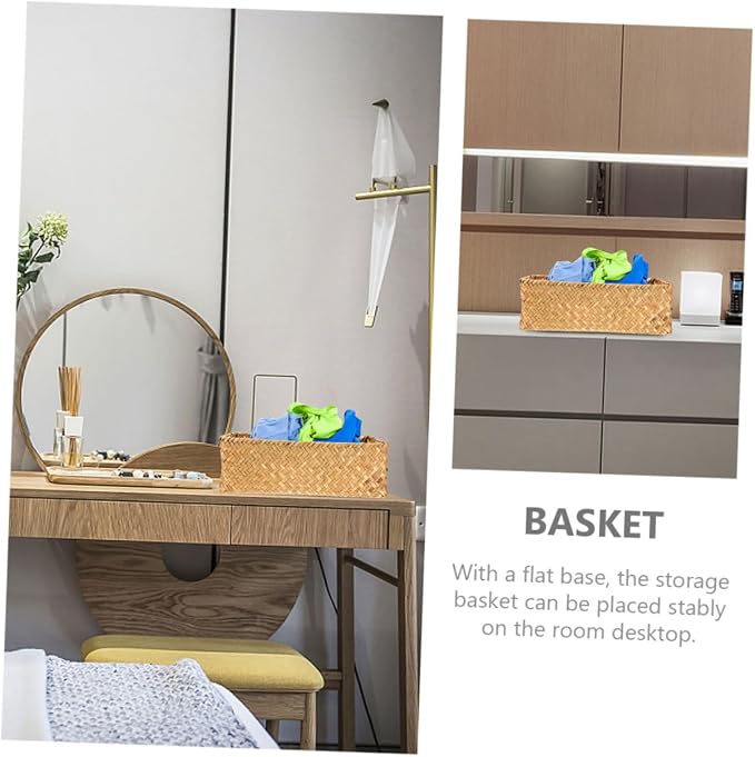 Luxshiny Handwoven Decorative Woven Basket Multipurpose Food and Vegetable Holder Compact Vintage Storage Organizer for Bedroom Living Room Bathroom Office