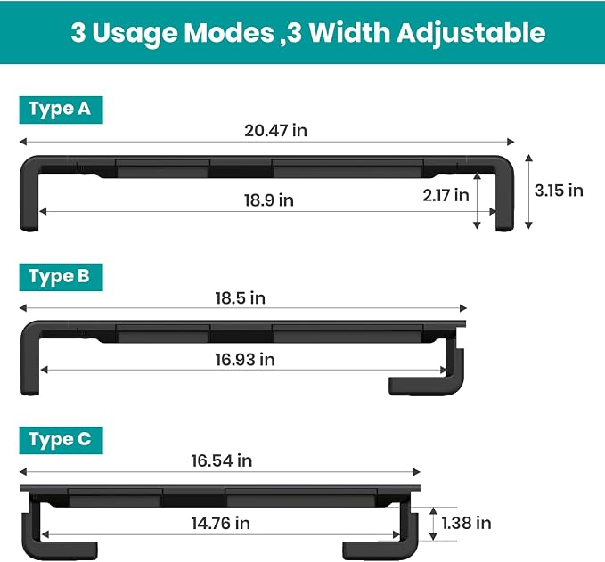 Klearlook Computer Monitor Stand for Desk, Adjustable Foldable Monitor Riser with Storage Drawer & Tablet Phone Holder for Office, Home, Laptop, Desktop (Black 2 Pack)