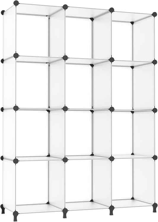 AWTATOS Closet Organizer, 12 Cube Storage Organizer, Translucent | Portable Closet Organizers, DIY Stackable Storage Cubes Shelves Bookshelf, Plastic Clothes Shelving for Home, Bedroom