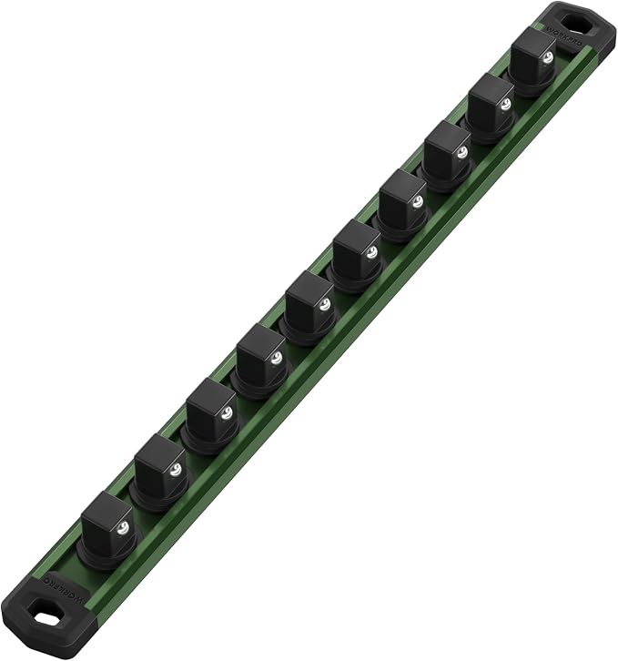 WORKPRO Magnetic Socket Organizer, Heavy Duty 1/2-Inch Drive Socket Rail | 1 Piece Socket Holder with 10 Spots, Aluminum Alloy, Rotatable & Movable Clips, Efficient Organization