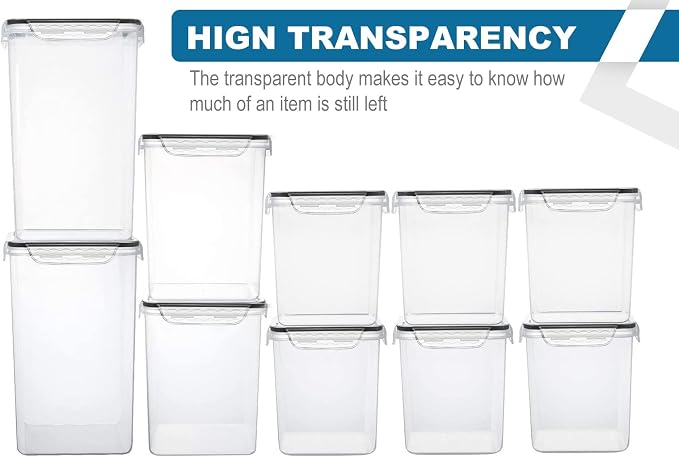 VERONES Large Tall Airtight Food Storage Containers, 10 PACK Containers Set | Plastic Airtight Kitchen & Pantry Organization, Ideal for Flour & Sugar Plastic Canisters with Labels