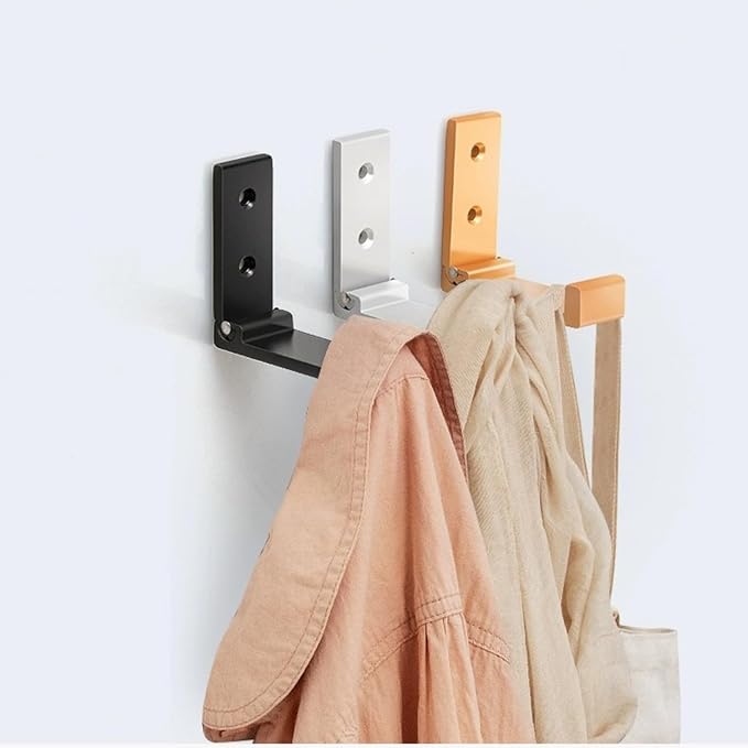 ZEYU Folding Coat Hooks, 5Pcs Wall Hooks for Hanging Coat Towel Hooks Hardware Heavy Duty Aluminum Alloy Headphone Holder Hooks No Rust Wall Mounted with Screws for Hat Bags Fitness Equipment Golden