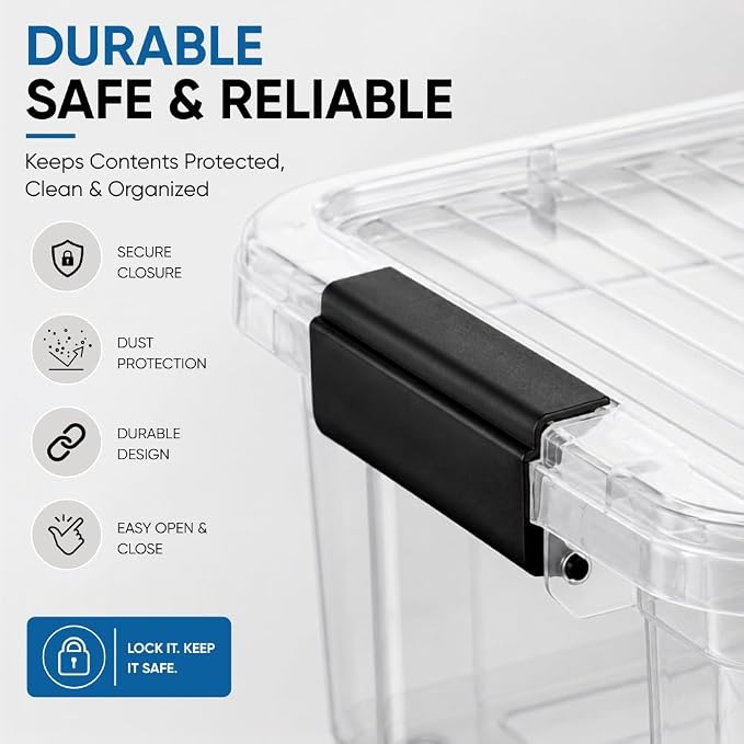 Superio Clear Storage Boxes with Lids, Plastic Container Bins for Organizing, Stackable Crates, BPA Free, Non Toxic, Odor Free, Organizers for Home, Office, School, and Dorm(13.7 Qt, 2 Pack)