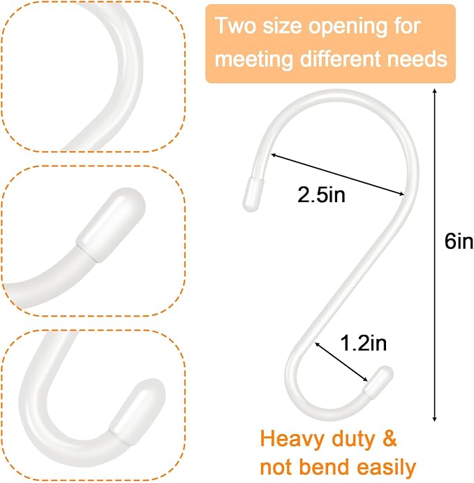 DINGEE 12 Pack 6 Inch S Hooks,Large S Hook Vinyl Coated Heavy Duty S Hook for Hanging, Non Slip S Hanger Closet Hooks, Steel Metal White Rubber S Hooks for Hanging Plants,Clothes,Jeans,Pot Pan Garden