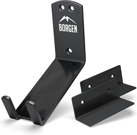 Borgen Bike Wall Mount Pedal Hook for E-Bikes, MTB & Road - Bicycle Wall Mount with Support Brackets and Wall Protection Pads, Suitable as Bike Rack Garage Bike Storage Shed and Bicycle Storage Indoor