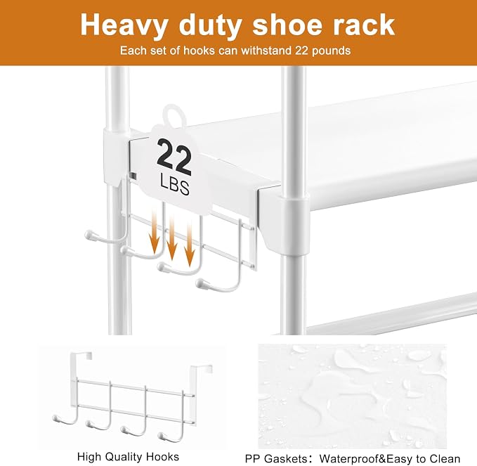 WOWLIVE 9 Tier 2-Column Shoe Rack, 30-35 Pairs Stackable White | Compact 33.75in long fits narrow spaces. Removable layers for boots/heels. Split design for flexible layout.