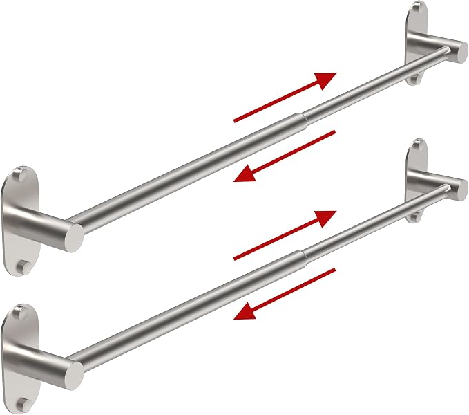 Towel Bar, Adjustable 16.7inch–28.5inch Towel Rack, Self Adhesive Towel Racks for Bathroom Wall Mounted, 304 Stainless Steel Hand Towel Holder, for Kitchen Use (Brushed Nickel, 2Pack)