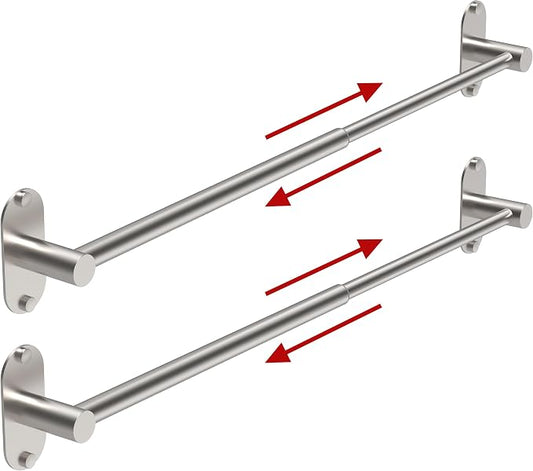 Towel Bar, Adjustable 16.7inch–28.5inch Towel Rack, Self Adhesive Towel Racks for Bathroom Wall Mounted, 304 Stainless Steel Hand Towel Holder, for Kitchen Use (Brushed Nickel, 2Pack)
