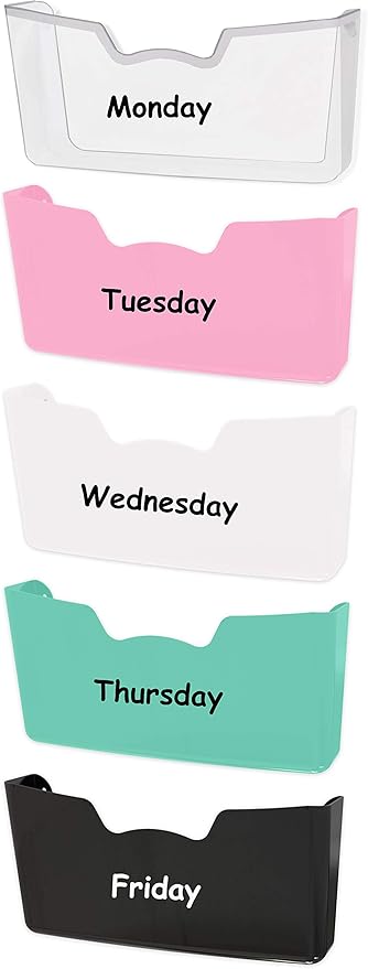 Simple Houseware Wall Mount Single Pocket Hanging File Holder, 5-Pack | Assorted Colors, Wall File Holder Organizer for Paper and Documents