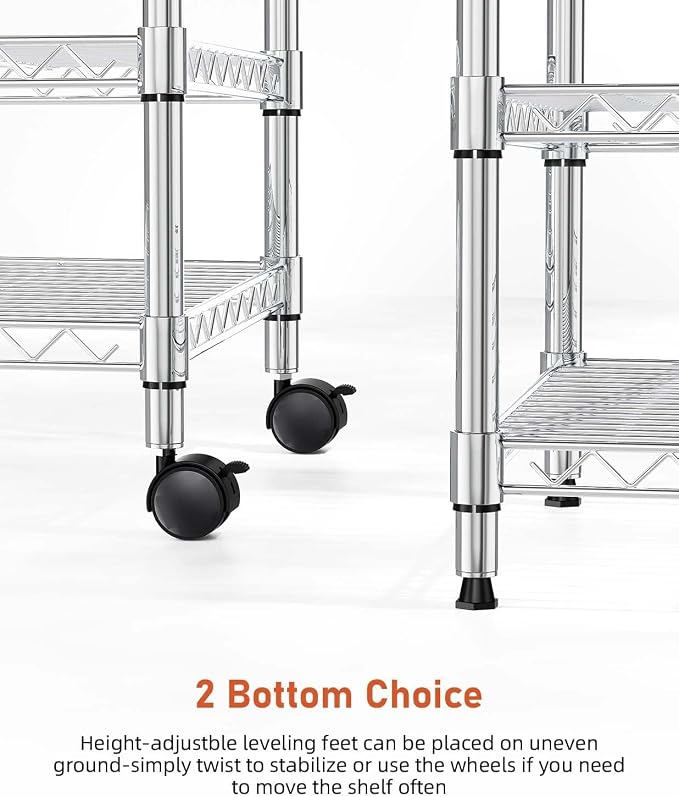 Simple Deluxe Heavy-Duty 3-Tier Rolling Shelving Unit, Adjustable Steel Wire Shelf, 24.02" W x 13.78" D x 29.92" H, 750 lbs Capacity, Chrome Metal Storage Rack for Kitchen