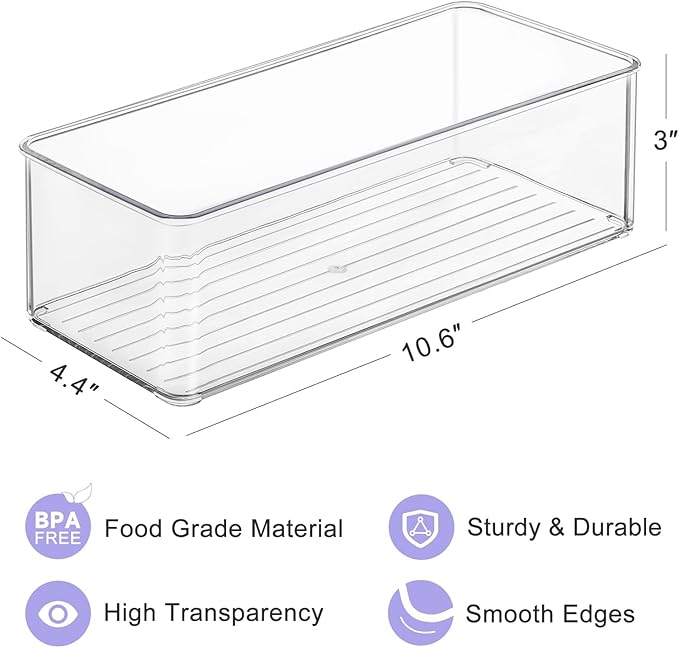 Hudgan 4 Pcs Storage Container Breastmilk for Fridge, Clear Organizer Bins for Milk Bags, Plastic Storage Bins for Freezer,Pantry, Bottles Bathroom, Vanity, Drawer and Yogurts,4.4" Wide