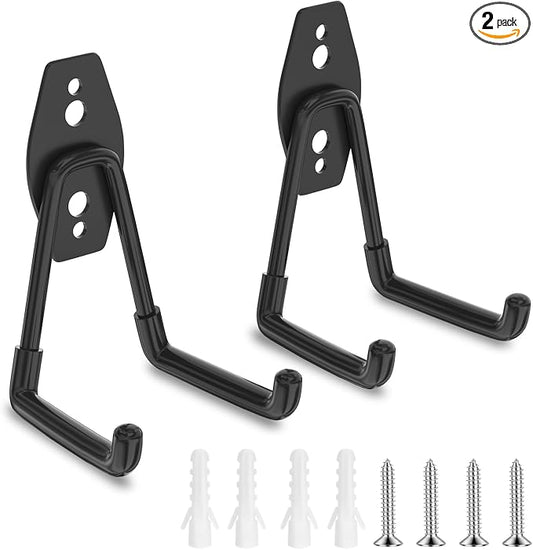 ENUODA Garage Hooks Heavy Duty Garage Storage Hooks Wall Mount Hanger Utility Hook for Hanging Garden Tools, Power Tools, Bike, Shovel, Broom, Ladder, Bulk Items, 2 Pack