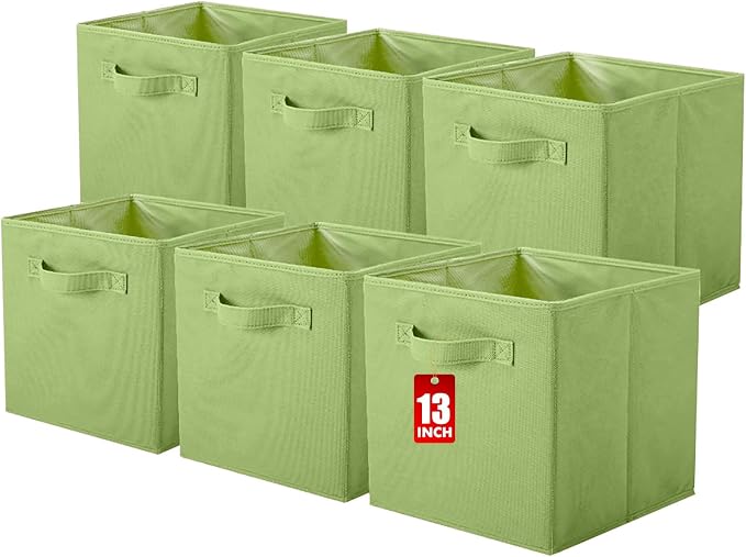 ShellKingdom Storage Bins, Foldable Fabric Storage Cube And Cloth Organizer | Storage Drawer For Closet And Toys, 13 X 13 X 13 INCH, 6 Pack (Green)