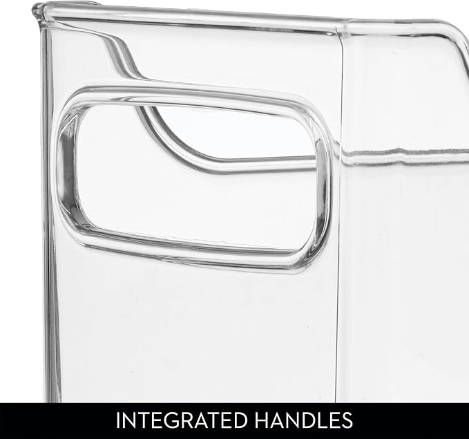 iDesign Stackable Plastic Pantry Bin with Handles, Clear | For Cabinets or Fridge, Made in USA