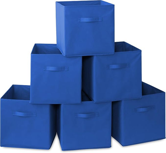 Casafield Set of 6 Collapsible Fabric Cube Storage Bins, Royal Blue - 13" Foldable Cloth Baskets for Shelves, Cubby Organizers & More