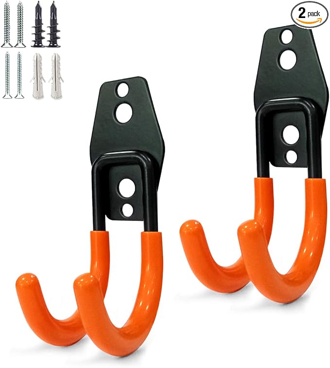 GeeWatom 2 Pack Garage Storage Utility Hooks，Garage Garden Tool Organizer，Steel Wall Mount Hooks, Garden Small U Hooks (Type O-Orange)