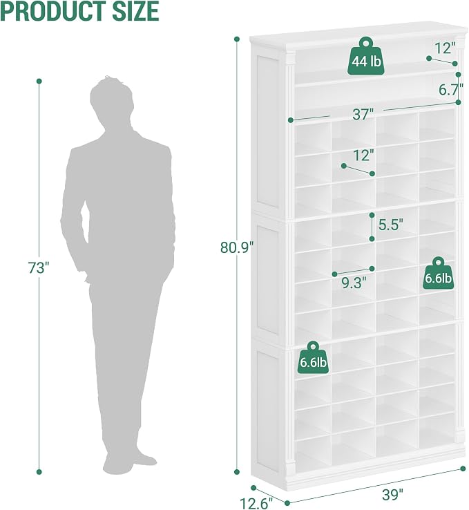 Hzuaneri 13 Tiers Shoe Storage Cabinet, Tall Shoe Cabinet with Cubby | Wooden Shoes Organizer for Closet, 52 Pairs, Shoes Cubby Organizer for Entryway, Hallway, Bedroom, White SR41003X