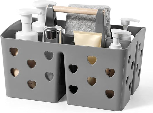 Portable Shower Caddy Plastic Shower Basket Organizer with Handle, Grey | Divided Bathroom Caddy Storage Cleanning Caddy Tote for College, Dorm Room, Kitchen