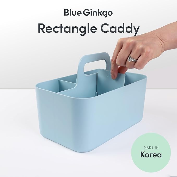 BLUE GINKGO Stackable Organizer Caddy, Rectangle, Blue, Made in Korea | Portable. Adjustable. Home, Office & School Storage.