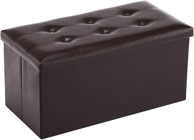 Youdesure Folding Storage Ottoman Bench, 30 inch Faux Leather Footrest Couch for Living Room, Storage Bench with Padded Seat for Bedroom Hallway, Holds up to 350lbs, Brown | Foldable ottoman with hidden storage, padded seat and sturdy MDF frame for eve...
