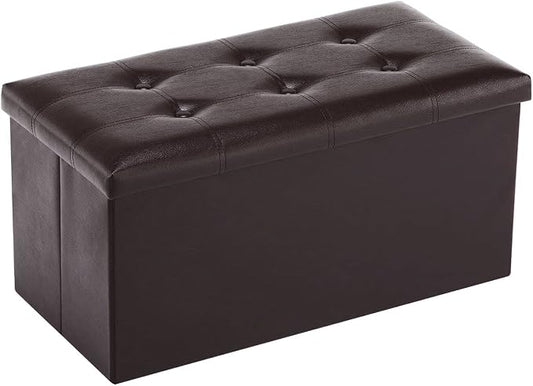 Youdesure Folding Storage Ottoman Bench, 30 inch Faux Leather Footrest Couch for Living Room, Storage Bench with Padded Seat for Bedroom Hallway, Holds up to 350lbs, Brown | Foldable ottoman with hidden storage, padded seat and sturdy MDF frame for eve...