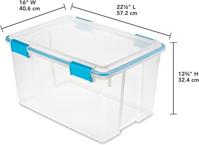 Sterilite Gasket Storage Box with Lids for Home & Office, 54 Quart, 8-Pack | Heavy-Duty, Stackable, and Organizing Containers for Bathroom, Cabinet, Closet, and Garage, Clear and Blue Aquarium Latches