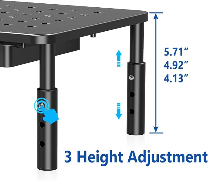 Zimilar 2 Pack Monitor Stand Riser with Drawer, 3 Height Adjustable | Monitor Stand with Unique Star Mesh, Metal Monitor Riser for Computer Laptop Notebook Printer