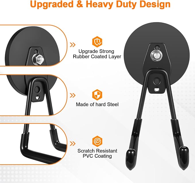 ENUODA Strong Magnetic Hooks Heavy Duty Large Magnet Garage Hooks Storage Hook Utility Magnet Tool Holder for Metal Cabinet, Pegboard, Shelve, Tool Chest, Shovel, Broom, Garden Tools, 2PCS