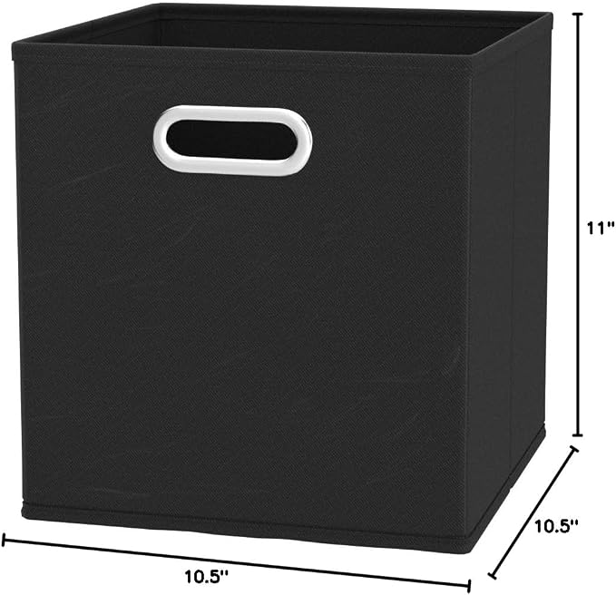 Amazon Basics Collapsible Cube Storage Bins, Space-Saving, Organizing Fabric Bins with Handles, 10.5" x 10.5" x 11", Black, 6-Pack