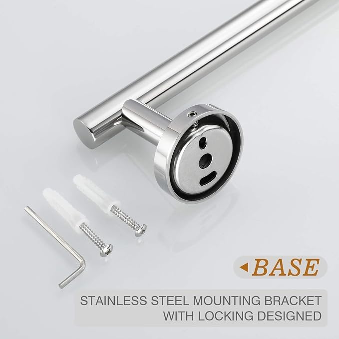 USHOWER Polished Chrome Towel Bar, 24-Inch Towel Racks for Bathroom | Thicken SUS304 Stainless Steel Towel Rod, Towel Holder Wall-Mounted, Modern Home Decor (Total Length 26-Inch)